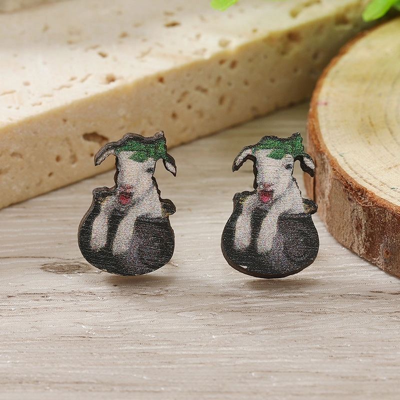 Wholesale Patrick's Day Four Leaf Clover Cartoon Wooden Earrings