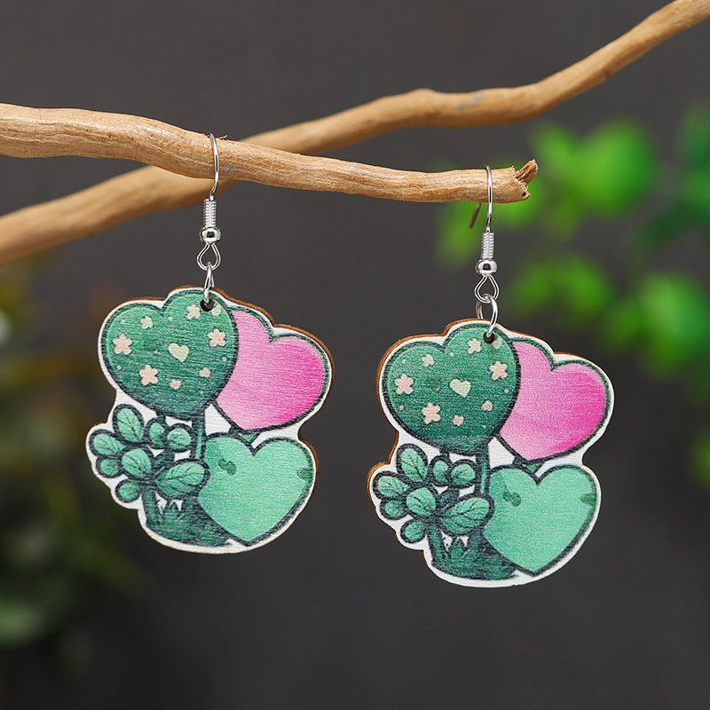 Wholesale Patrick's Day Four Leaf Clover Heart Owl Wooden Earrings