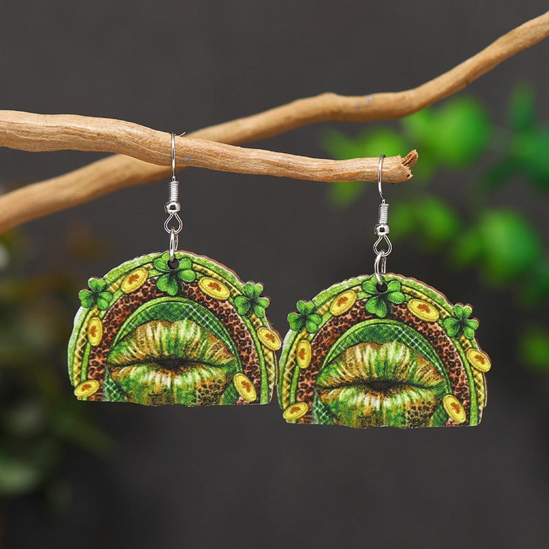 Wholesale Patrick's Day Four Leaf Clover Heart Owl Wooden Earrings