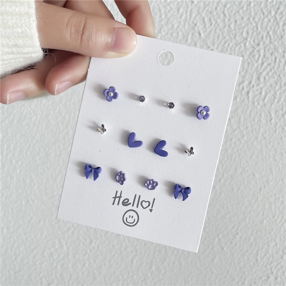 Wholesale Paw Heart Ear Studs Set Alloy Earrings