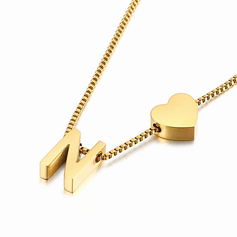 Wholesale Peach Heart 26 Letters Gold Plated Necklaces