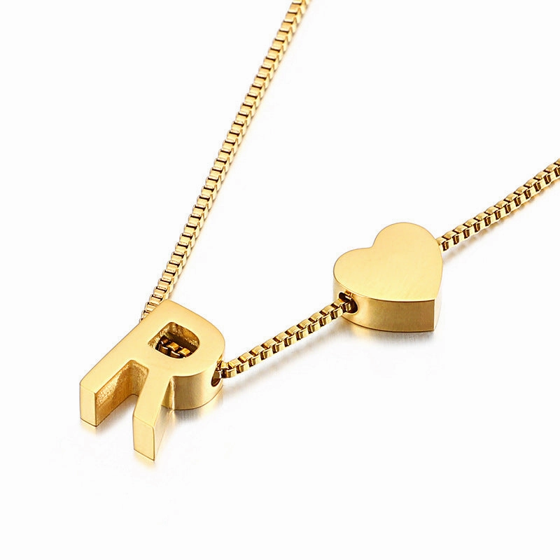 Wholesale Peach Heart 26 Letters Gold Plated Necklaces