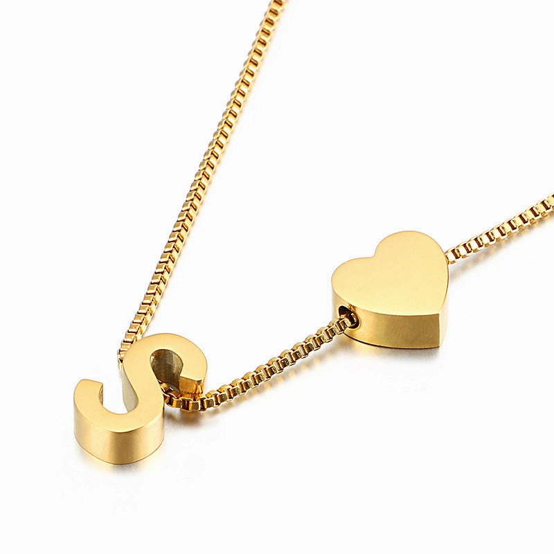 Wholesale Peach Heart 26 Letters Gold Plated Necklaces