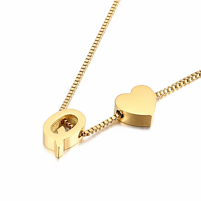 Wholesale Peach Heart 26 Letters Gold Plated Necklaces