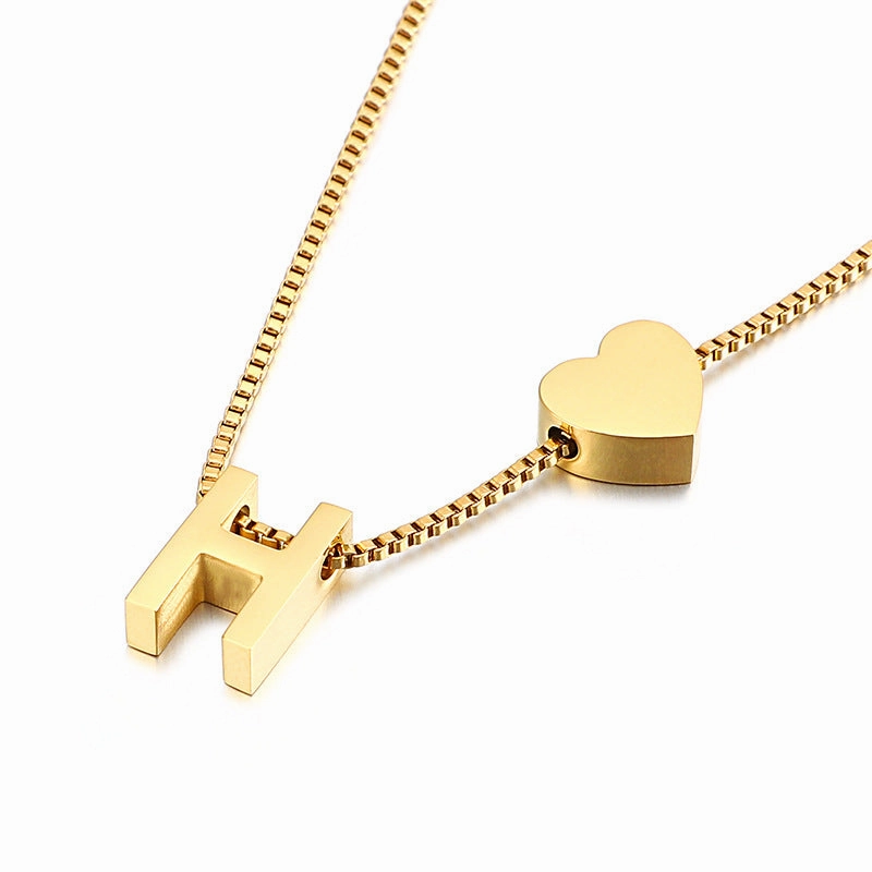Wholesale Peach Heart 26 Letters Gold Plated Necklaces
