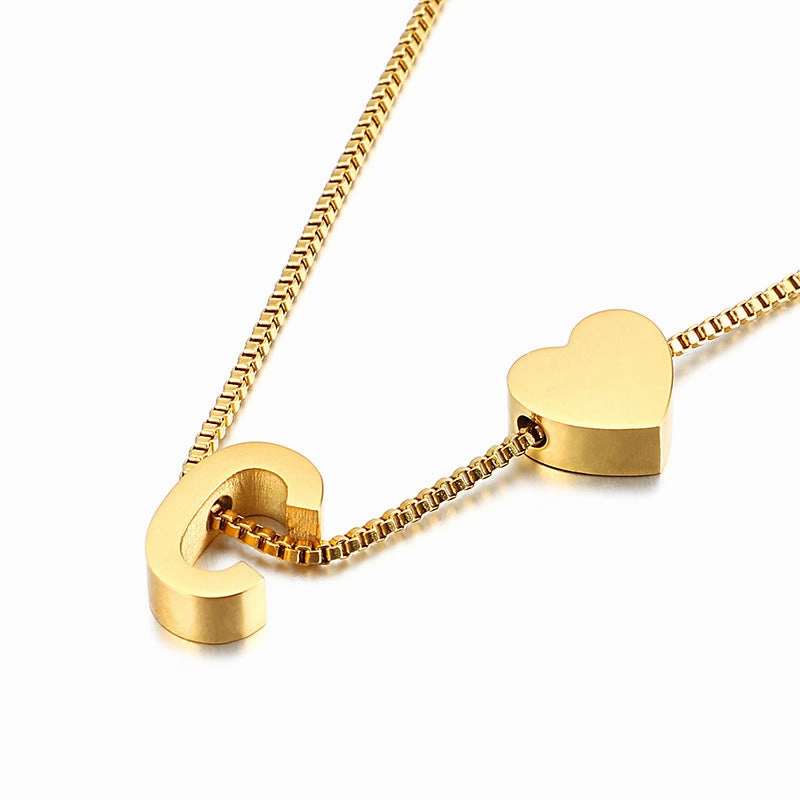 Wholesale Peach Heart 26 Letters Gold Plated Necklaces