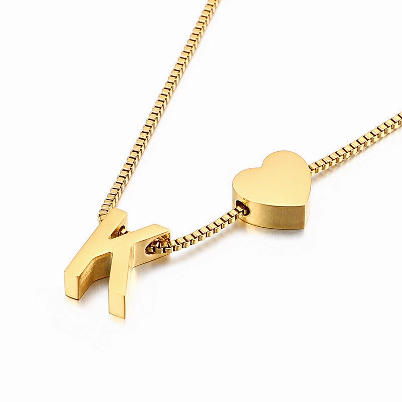 Wholesale Peach Heart 26 Letters Gold Plated Necklaces