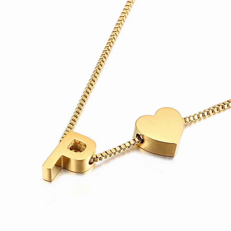 Wholesale Peach Heart 26 Letters Gold Plated Necklaces
