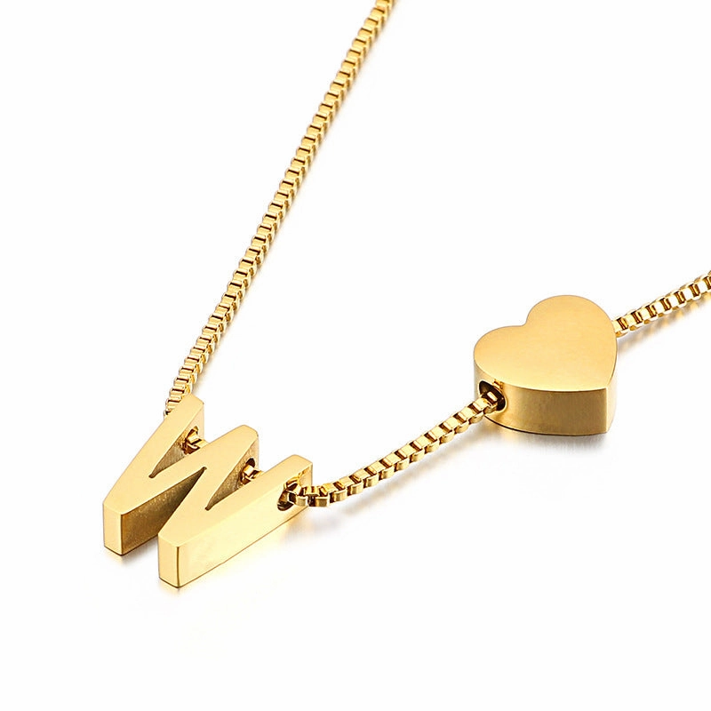 Wholesale Peach Heart 26 Letters Gold Plated Necklaces