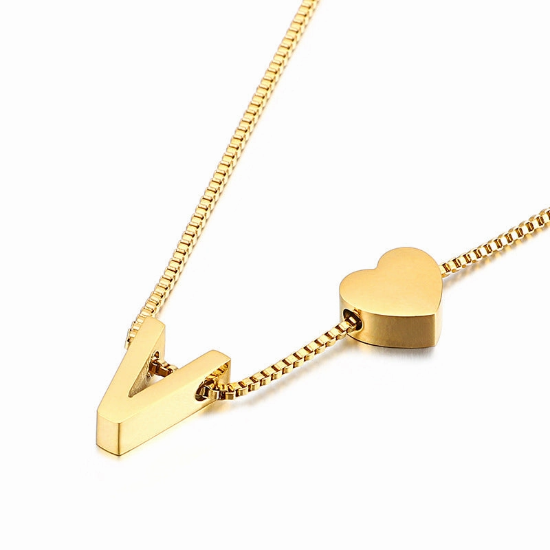 Wholesale Peach Heart 26 Letters Gold Plated Necklaces