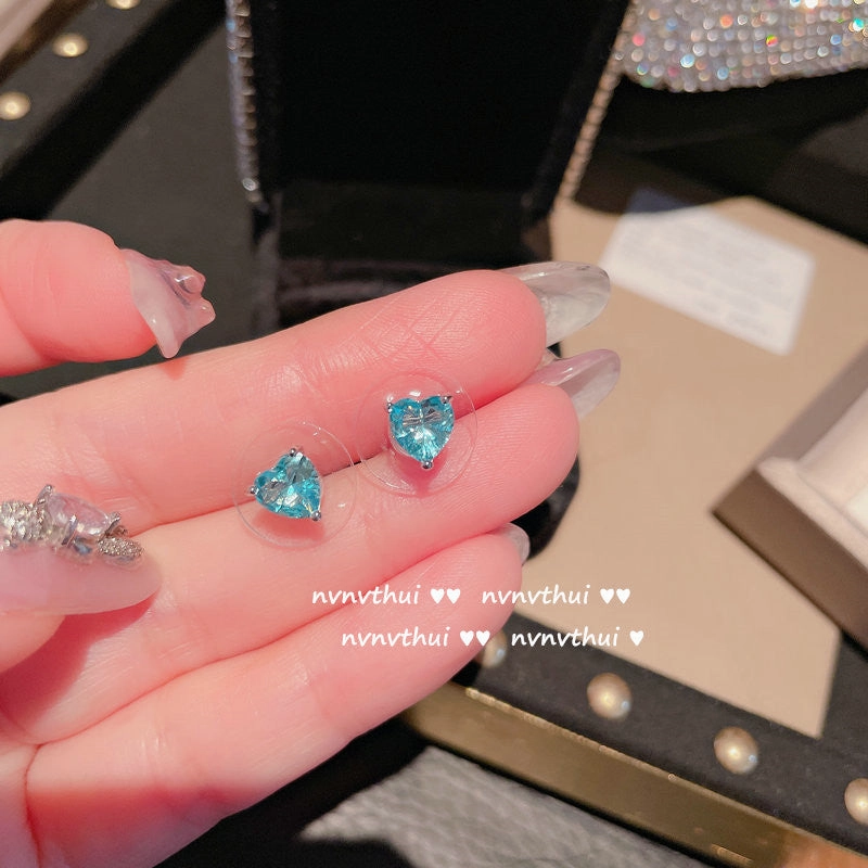 Wholesale Peach Heart Gemstone Earrings 18K Earrings Zircon Plated