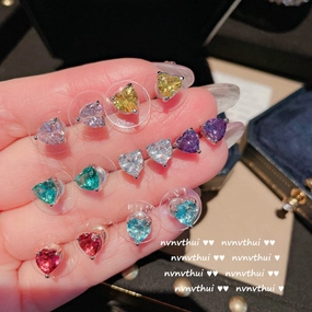 Wholesale Peach Heart Gemstone Earrings 18K Earrings Zircon Plated