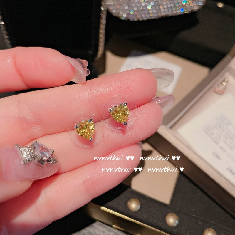 Wholesale Peach Heart Gemstone Earrings 18K Earrings Zircon Plated