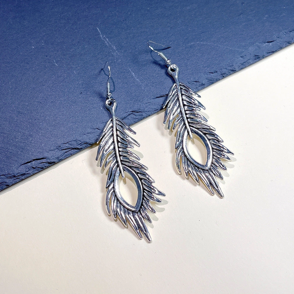Wholesale Peacock Feather Drop Earrings Alloy Earrings