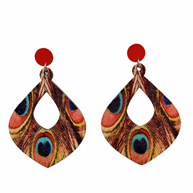 Wholesale Peacock Feather Wood Earrings