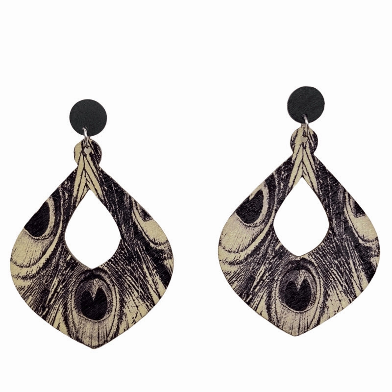Wholesale Peacock Feather Wood Earrings
