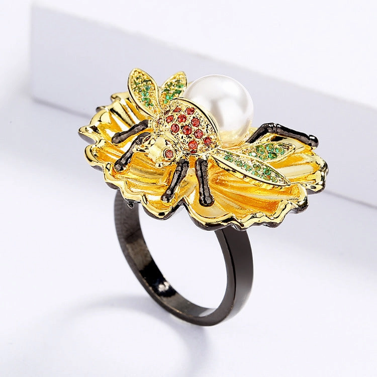 Wholesale Pearl 18K Gold Plated Clover Copper Ring Set