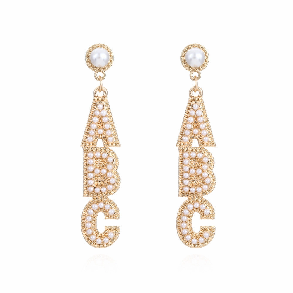 Wholesale Pearl ABC Letter Alloy Earrings