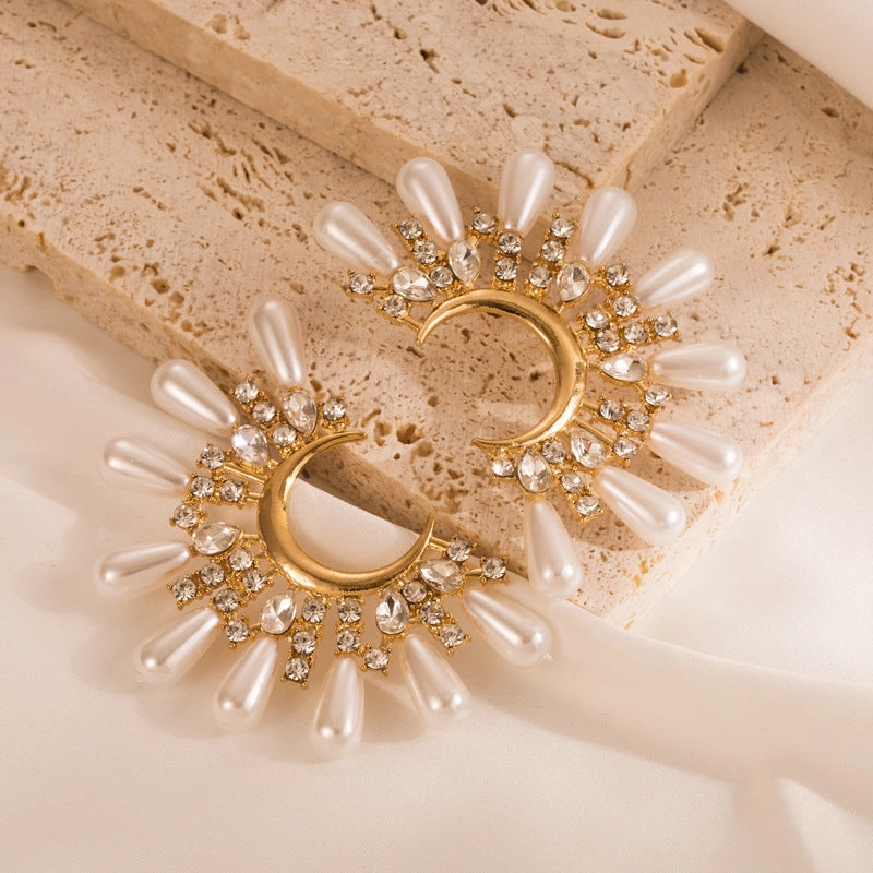 Wholesale Pearl Alloy Diamond C Shape Earrings