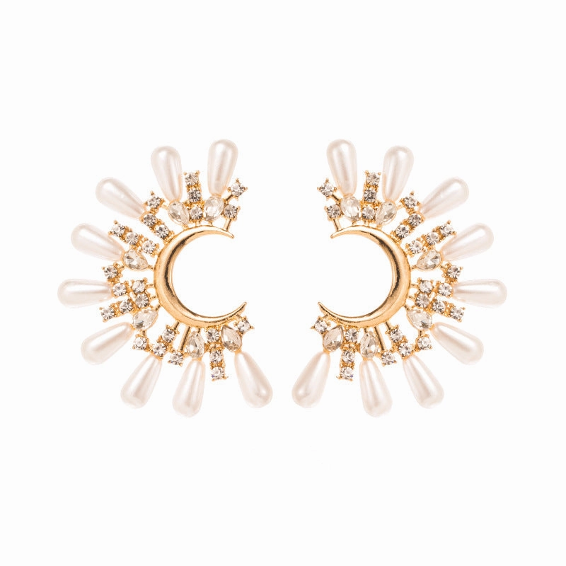 Wholesale Pearl Alloy Diamond C Shape Earrings