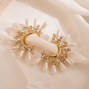 Wholesale Pearl Alloy Diamond C Shape Earrings