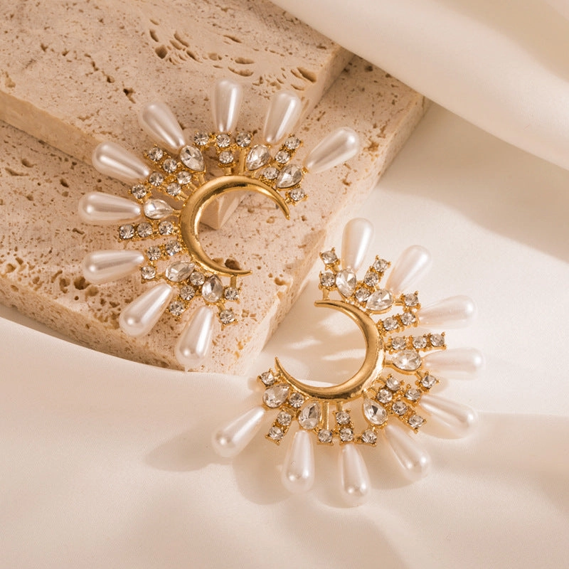 Wholesale Pearl Alloy Diamond C Shape Earrings