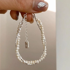 Wholesale Pearl and silver beads fashionable niche heavy industry bracelet