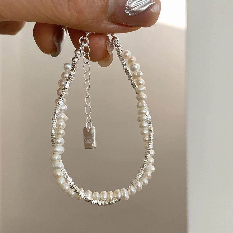 Wholesale Pearl and silver beads fashionable niche heavy industry bracelet