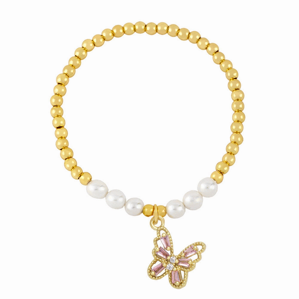 Wholesale Pearl Beaded Butterfly Copper Bracelet