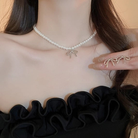 Wholesale Pearl Bow Beaded Necklace Versatile Earrings