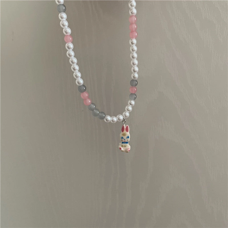 Wholesale Pearl Bunny Titanium Steel Necklaces
