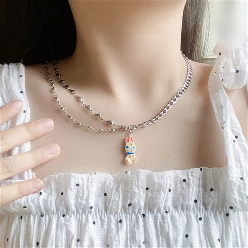 Wholesale Pearl Bunny Titanium Steel Necklaces