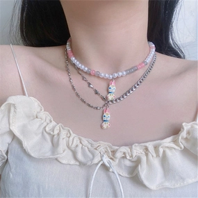 Wholesale Pearl Bunny Titanium Steel Necklaces
