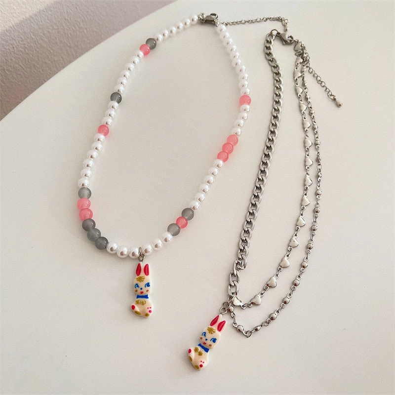 Wholesale Pearl Bunny Titanium Steel Necklaces