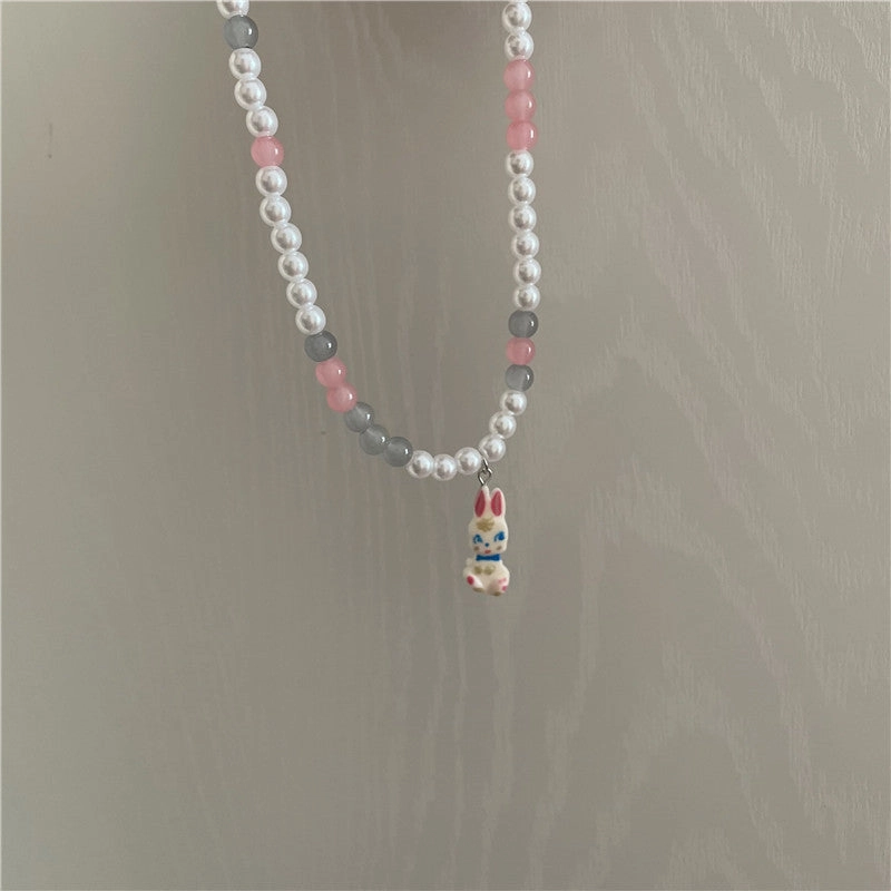 Wholesale Pearl Bunny Titanium Steel Necklaces