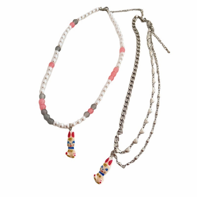 Wholesale Pearl Bunny Titanium Steel Necklaces