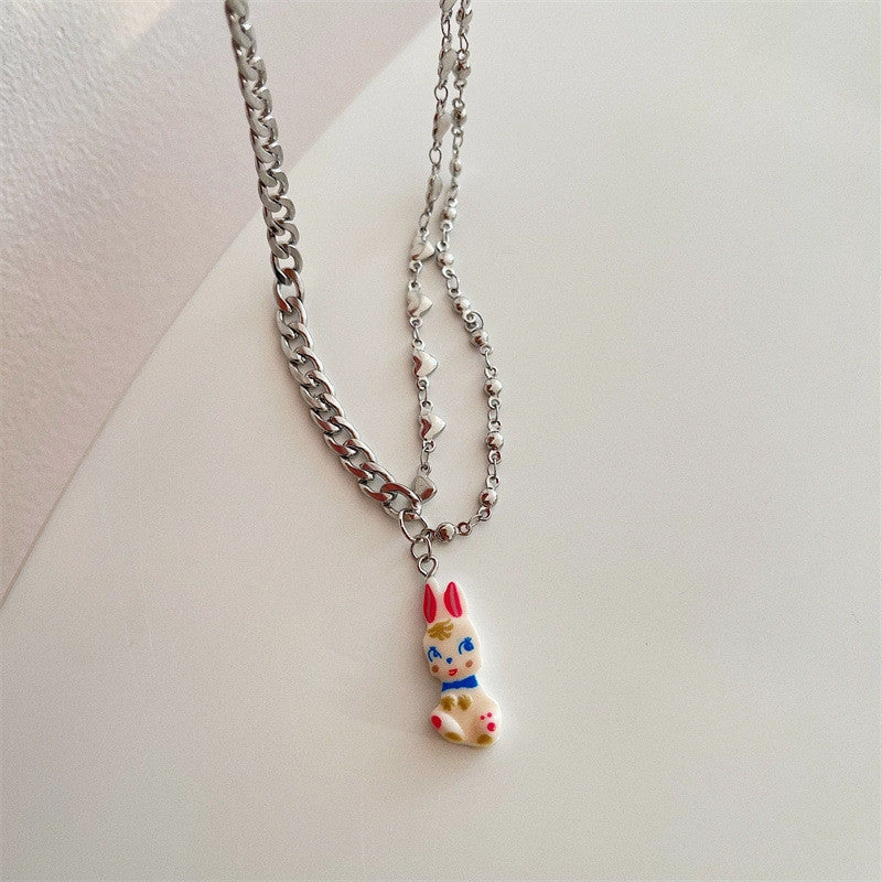 Wholesale Pearl Bunny Titanium Steel Necklaces
