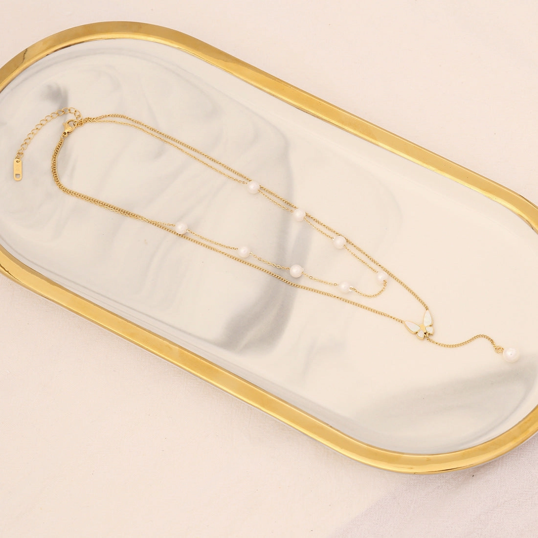 Wholesale Pearl Butterfly Stainless Steel Multilayer Necklace