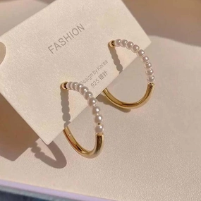 Wholesale Pearl C Shape Copper Earrings