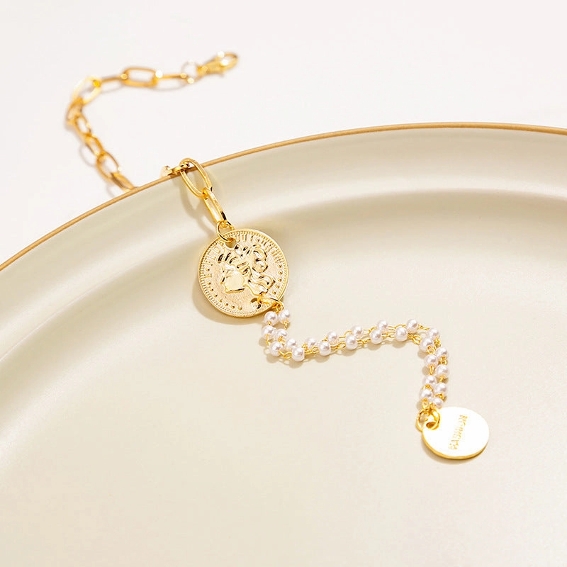Wholesale Pearl Chain Splicing Titanium Steel Bracelet