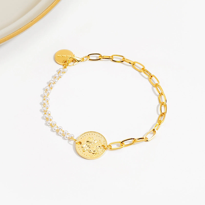 Wholesale Pearl Chain Splicing Titanium Steel Bracelet