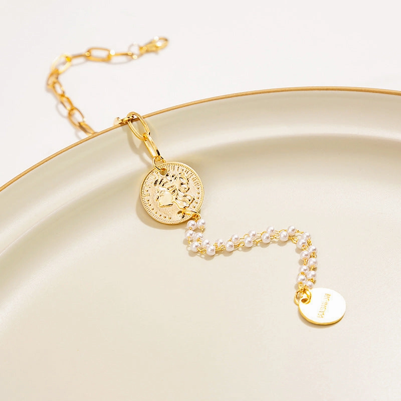 Wholesale Pearl Chain Splicing Titanium Steel Bracelet