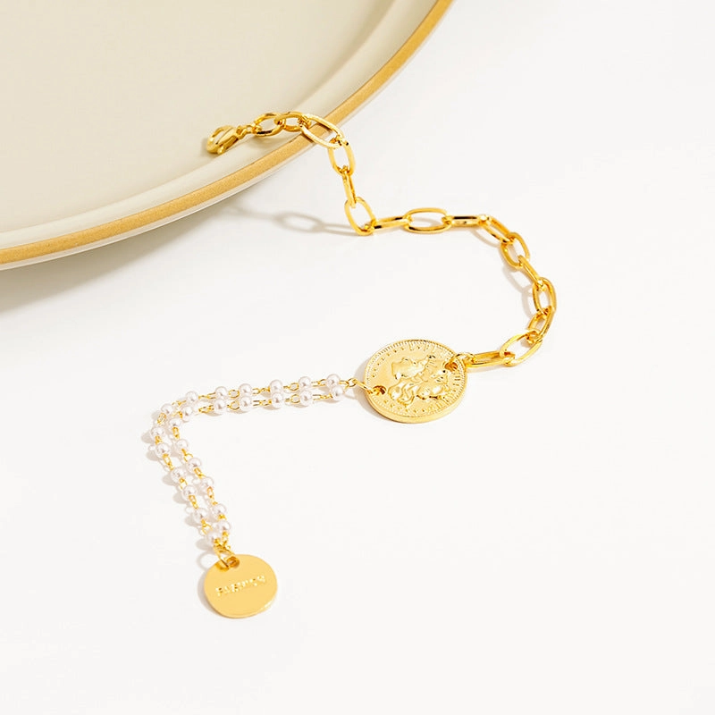 Wholesale Pearl Chain Splicing Titanium Steel Bracelet