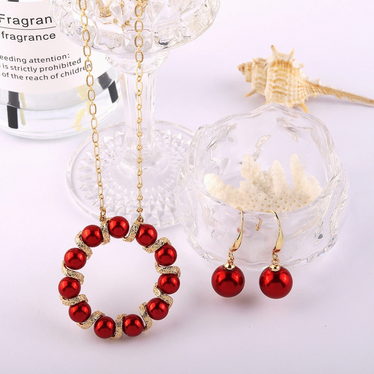 Wholesale Pearl Circle Wreath Copper Earrings Jewelry Set