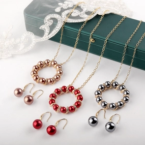 Wholesale Pearl Circle Wreath Copper Earrings Jewelry Set