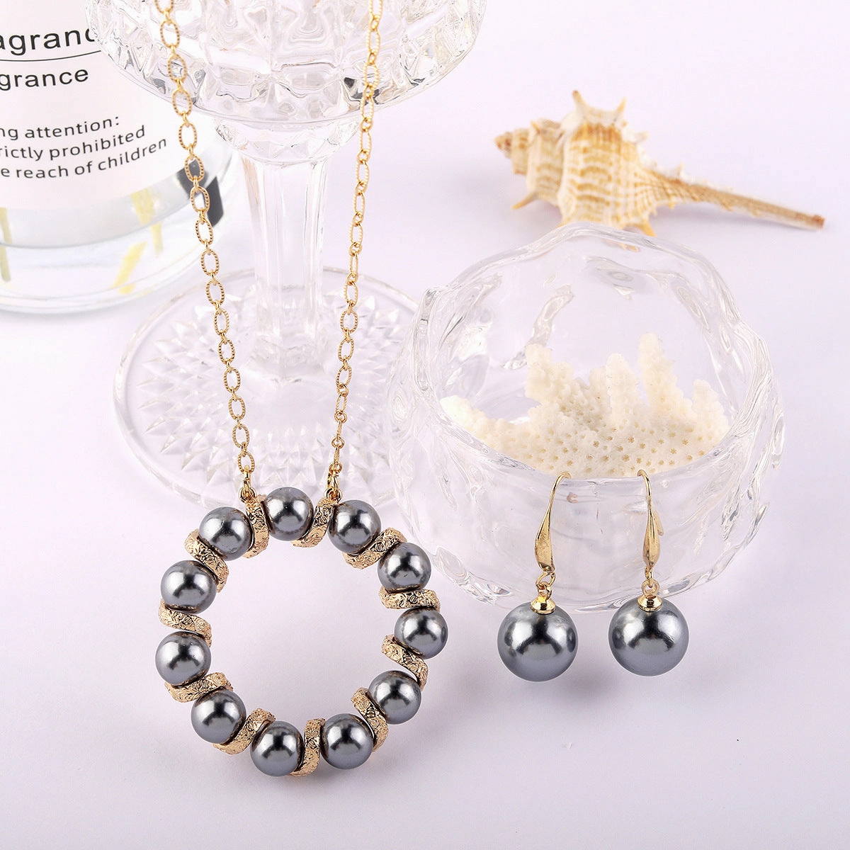 Wholesale Pearl Circle Wreath Copper Earrings Jewelry Set