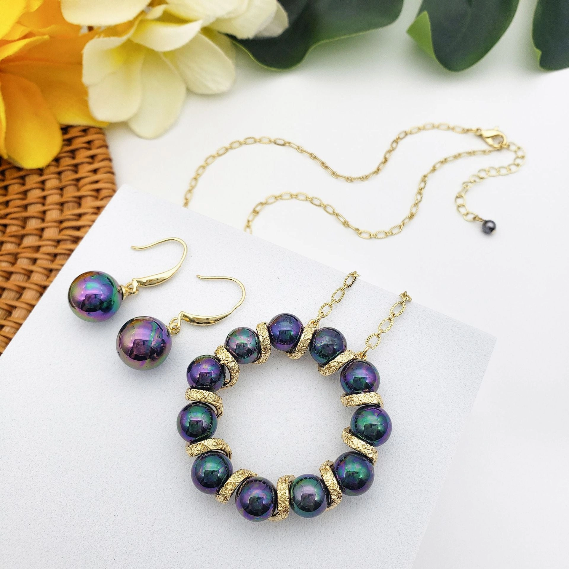 Wholesale Pearl Circle Wreath Copper Earrings Jewelry Set