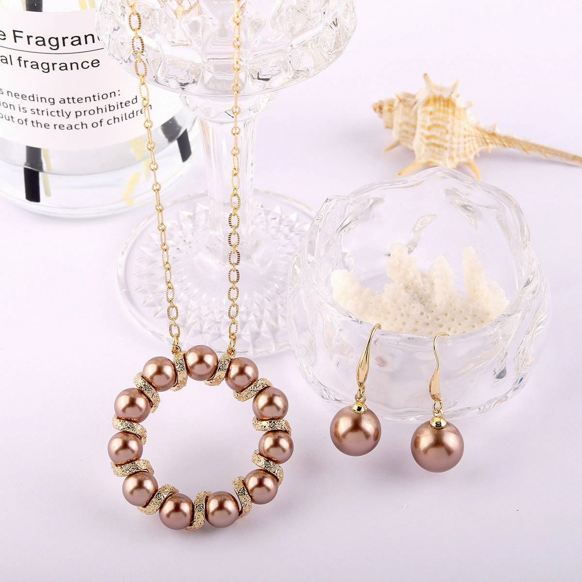 Wholesale Pearl Circle Wreath Copper Earrings Jewelry Set