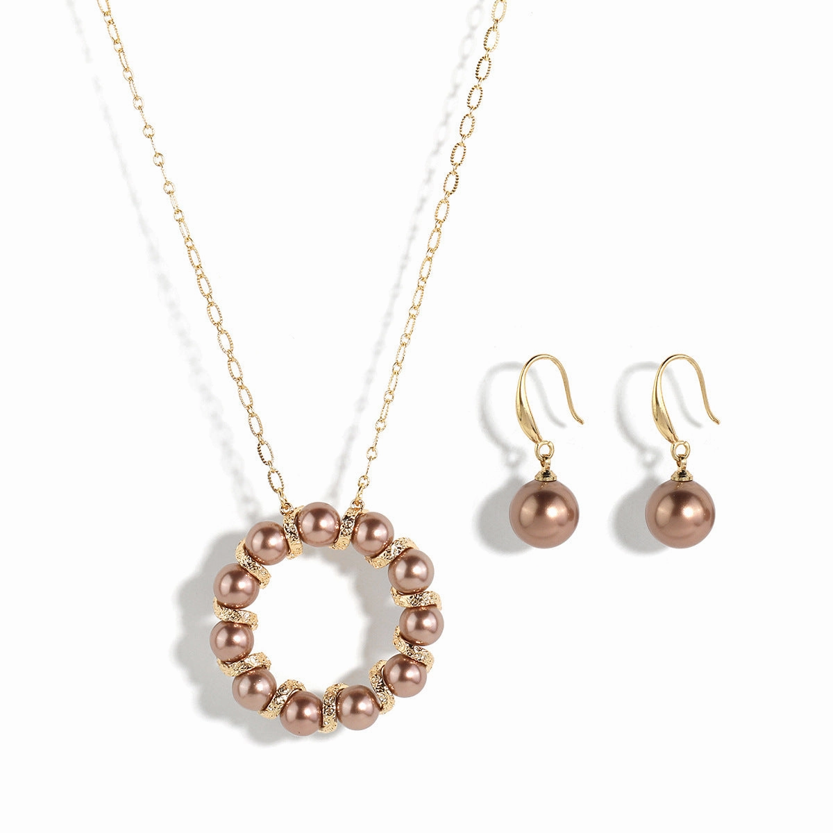 Wholesale Pearl Circle Wreath Copper Earrings Jewelry Set