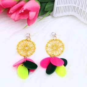 Wholesale Pearl Colored Woven Circular Acrylic Earrings